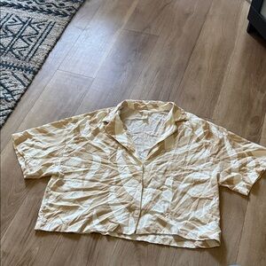 Beige Short Sleeve Button-Up Shirt oversized